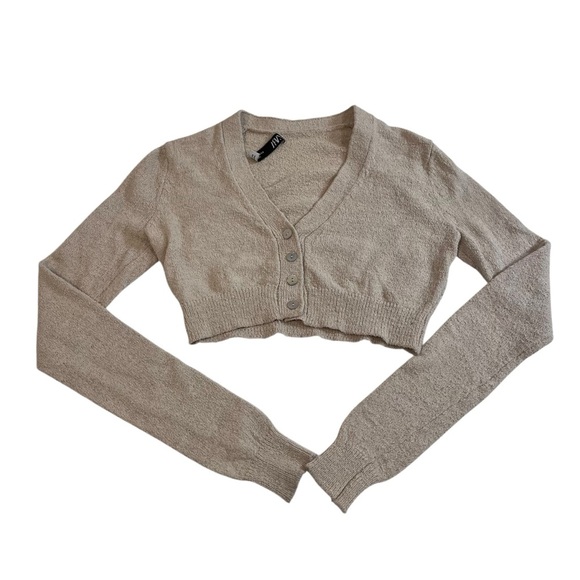 zara tan light brown cropped cardigan button up sweater coquette cottagecore y2k - Picture 1 of 7